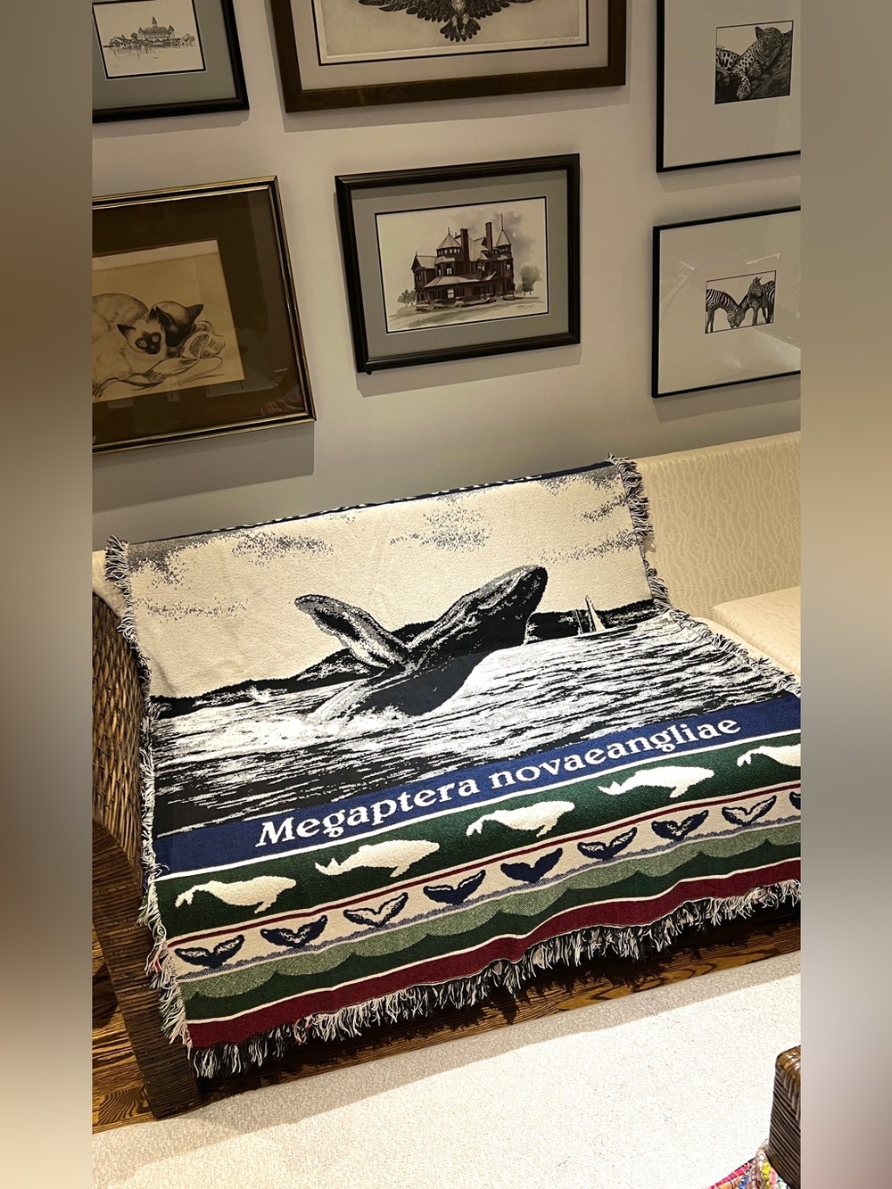 🇨🇦Vintage Newfoundland Humpback Whale Woven Throw Blanket Tapestry
